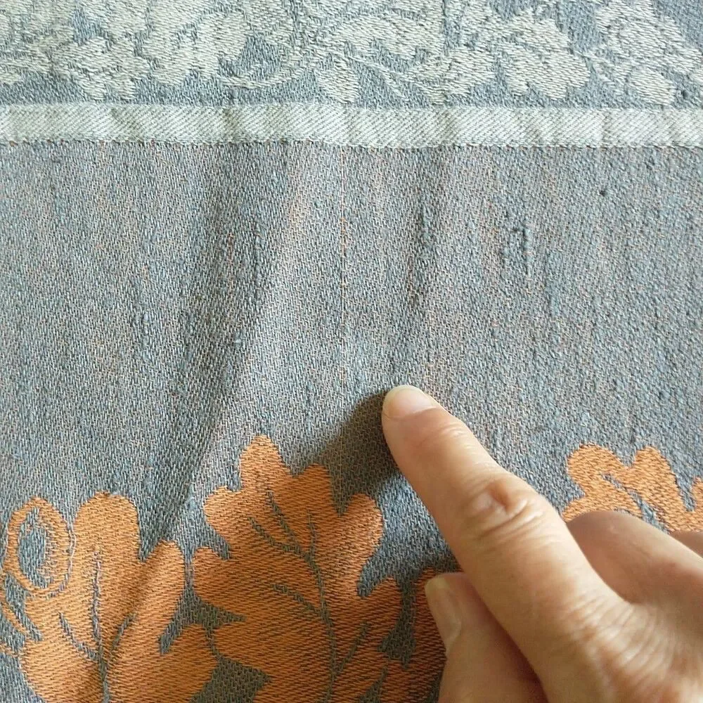 Williams Sonoma Tablecloth Gray Orange Floral Jacquard Linen Blend Rectang 70x90
